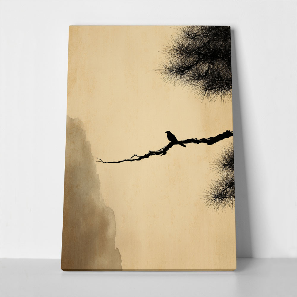 Πίνακας σε Καμβά JAPANDI BIRD ON BRANCH