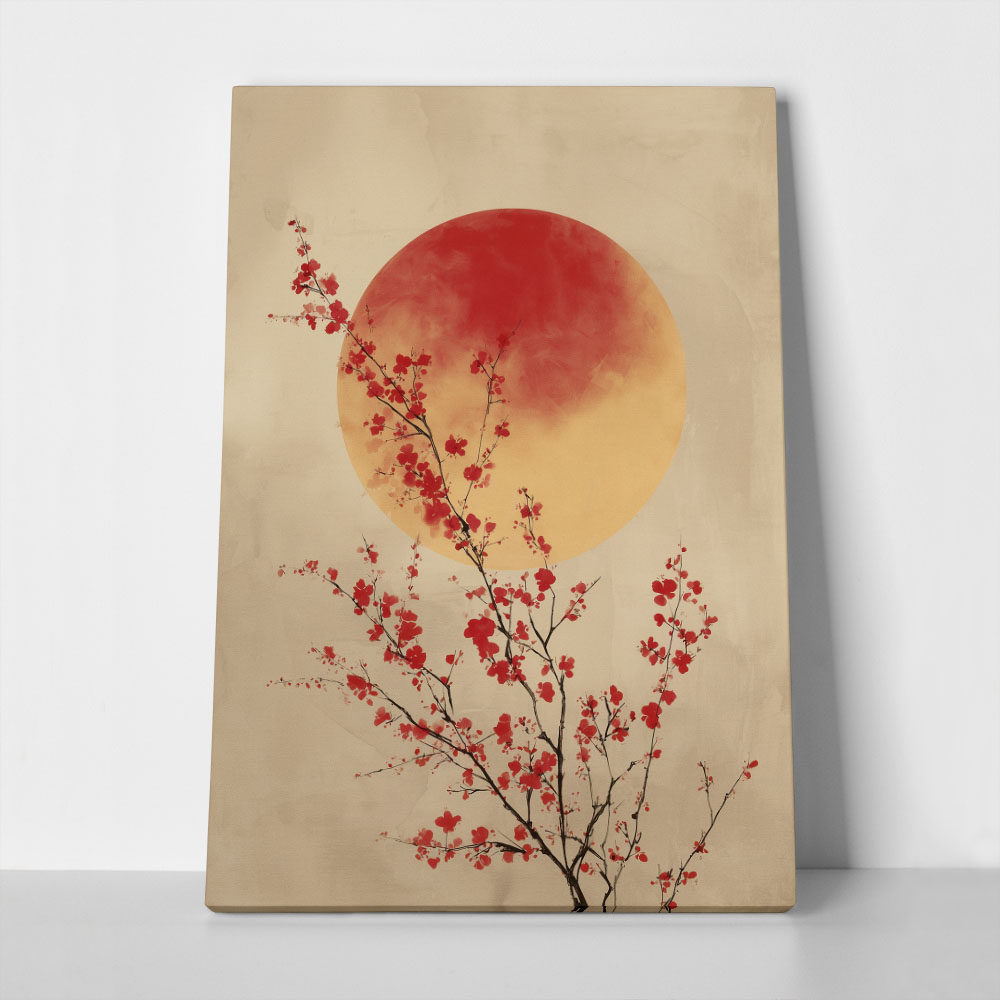 Πίνακας σε Καμβά RED CHERRY BLOSSOMS WITH SUN