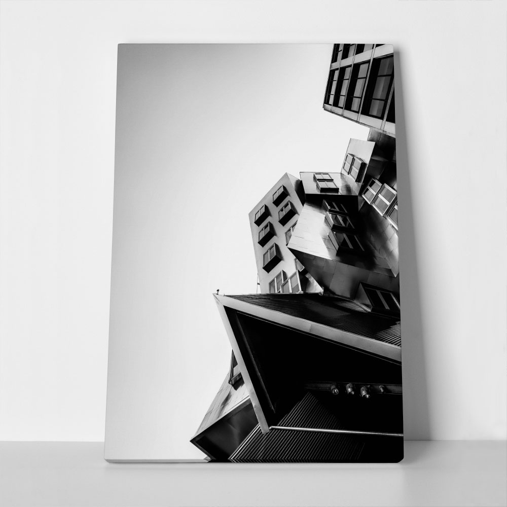 Πίνακας σε Καμβά BLACK AND WHITE ARCHITECTURAL ANGULAR BUILDING