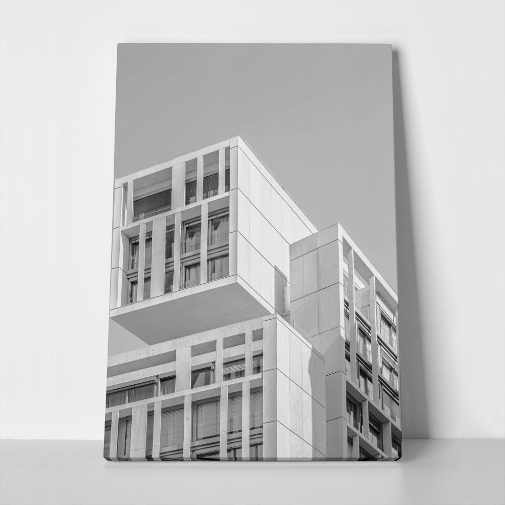 Πίνακας σε Καμβά BLACK AND WHITE ARCHITECTURAL BLOCK APARTMENT