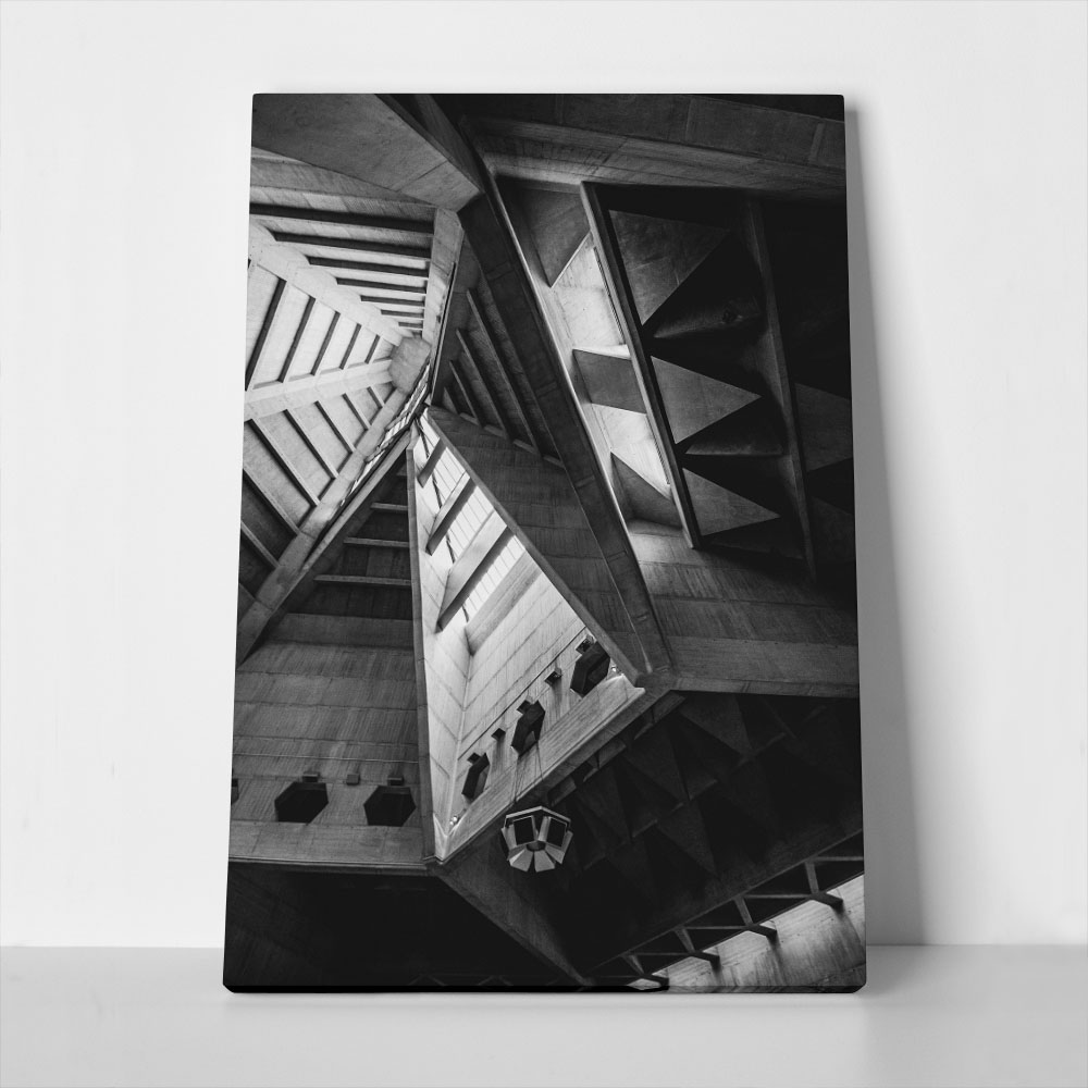Πίνακας σε Καμβά BLACK AND WHITE ARCHITECTURAL CATHEDRAL INTERIOR