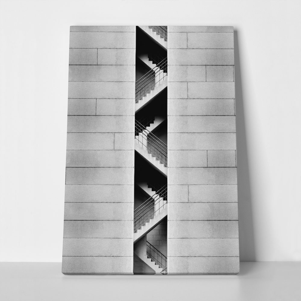 Πίνακας σε Καμβά BLACK AND WHITE ARCHITECTURAL CONCRETE STAIRCASE 2