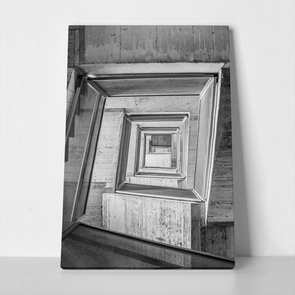 Πίνακας σε Καμβά BLACK AND WHITE ARCHITECTURAL CONCRETE STAIRCASE 3