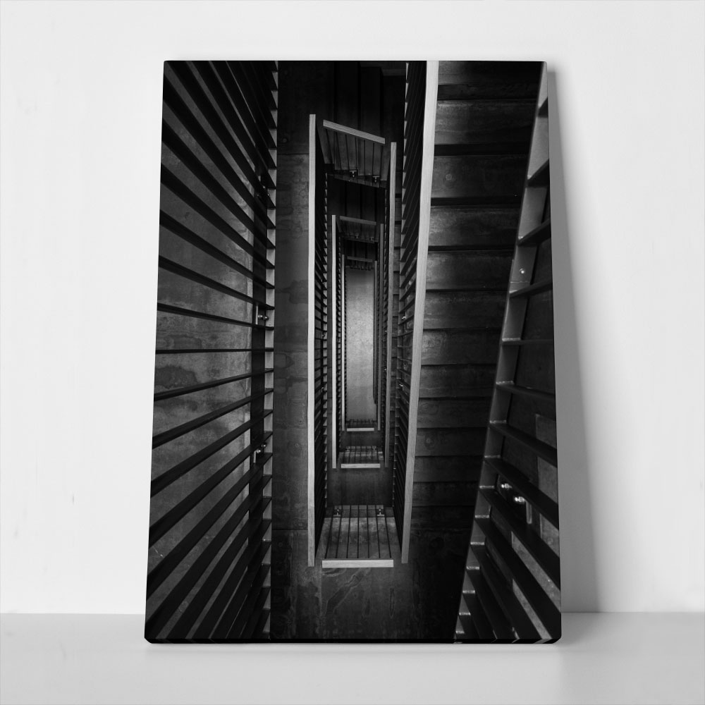 Πίνακας σε Καμβά BLACK AND WHITE ARCHITECTURAL CONCRETE STAIRCASE 4