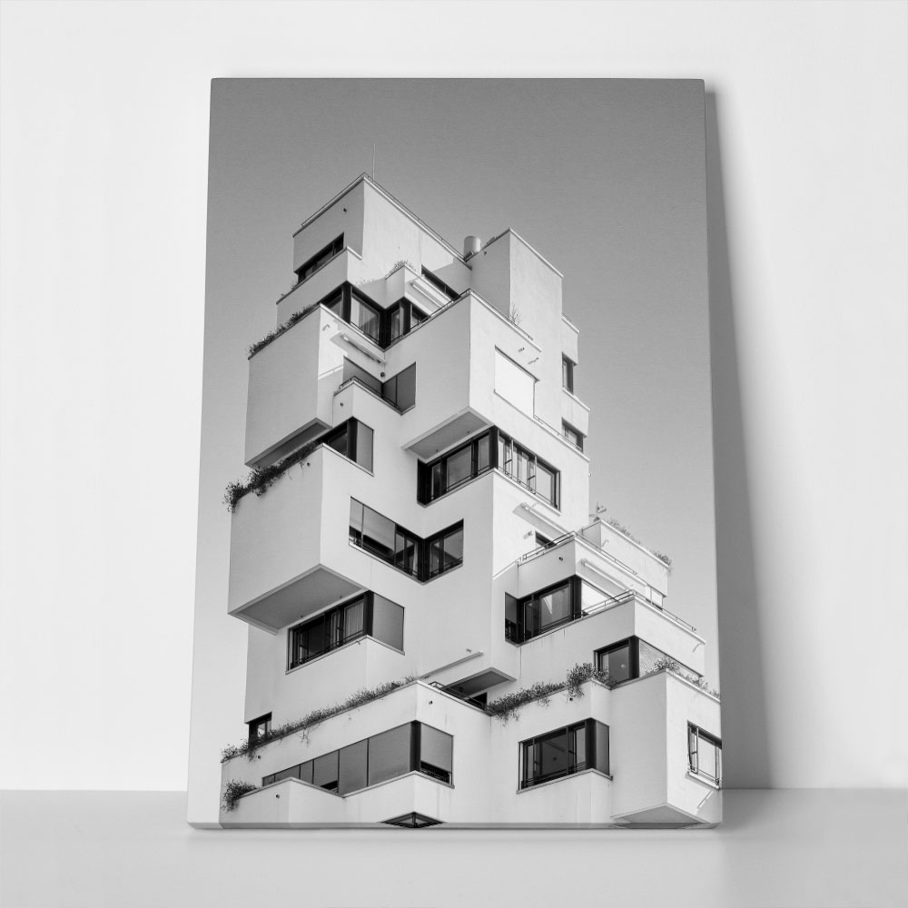 Πίνακας σε Καμβά BLACK AND WHITE ARCHITECTURAL CUBE APARTMENTS