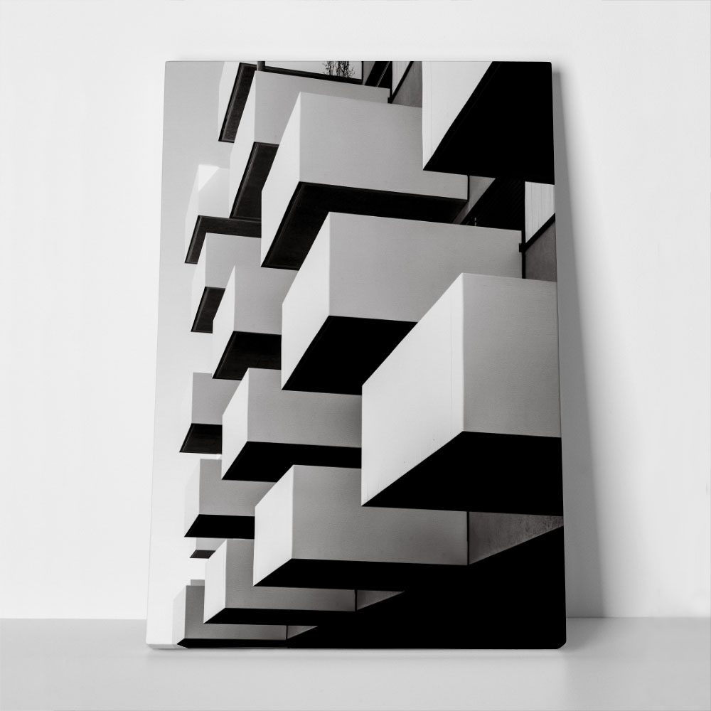 Πίνακας σε Καμβά BLACK AND WHITE ARCHITECTURAL CUBE BALCONIES
