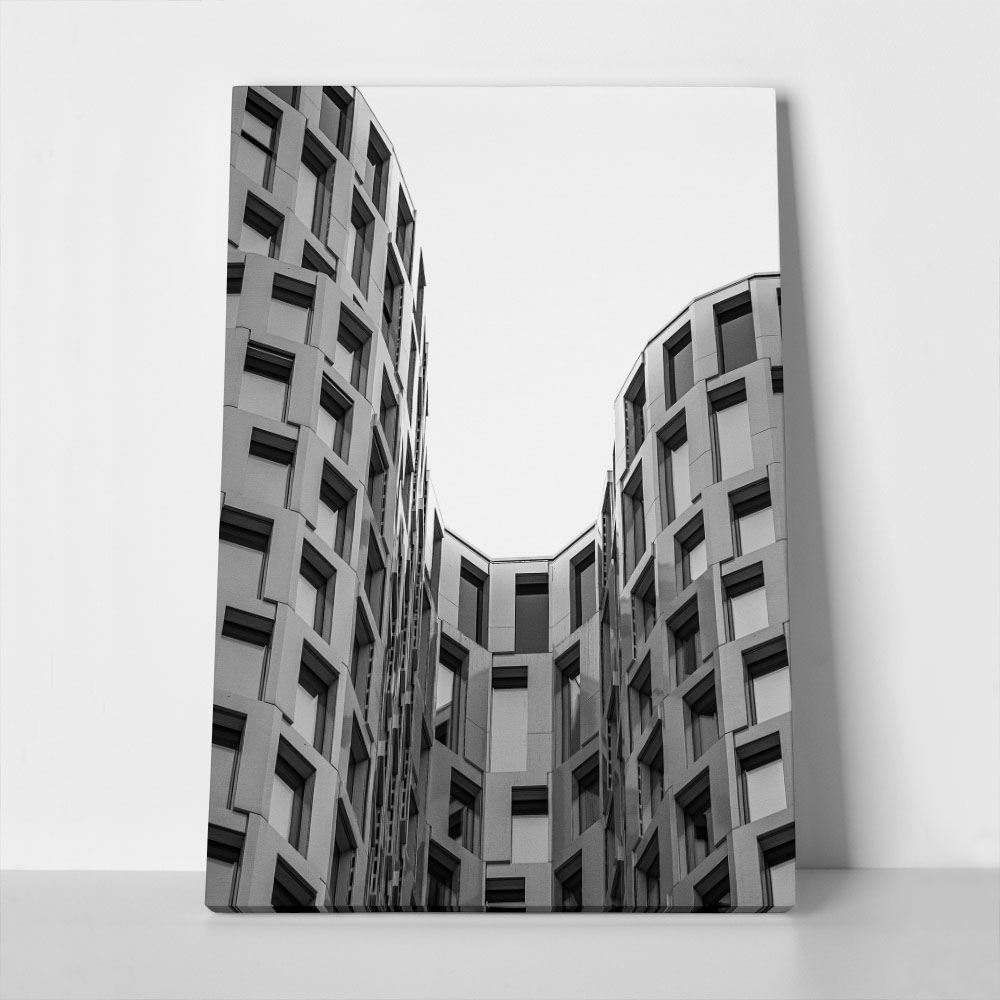 Πίνακας σε Καμβά BLACK AND WHITE ARCHITECTURAL CURVED FACADE