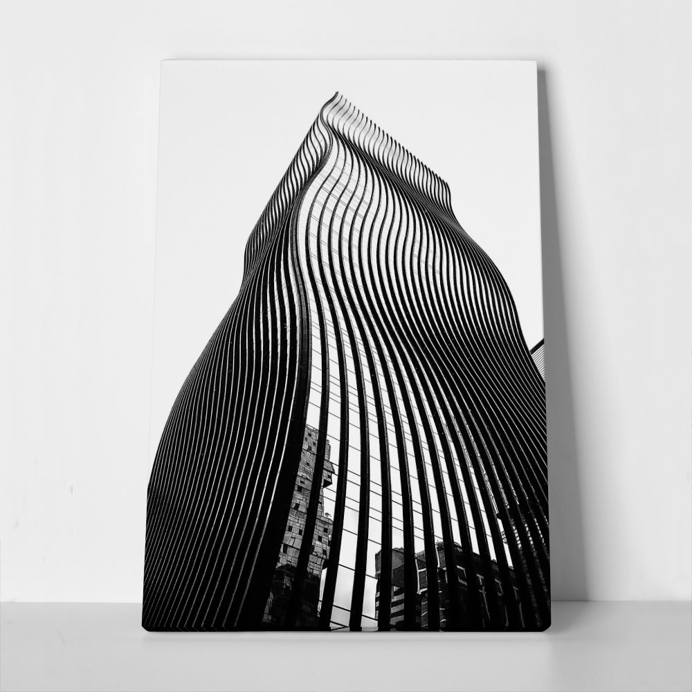 Πίνακας σε Καμβά BLACK AND WHITE ARCHITECTURAL CURVY TOWER