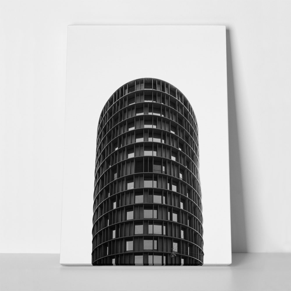 Πίνακας σε Καμβά BLACK AND WHITE ARCHITECTURAL CYLINDRICAL STRUCTURE