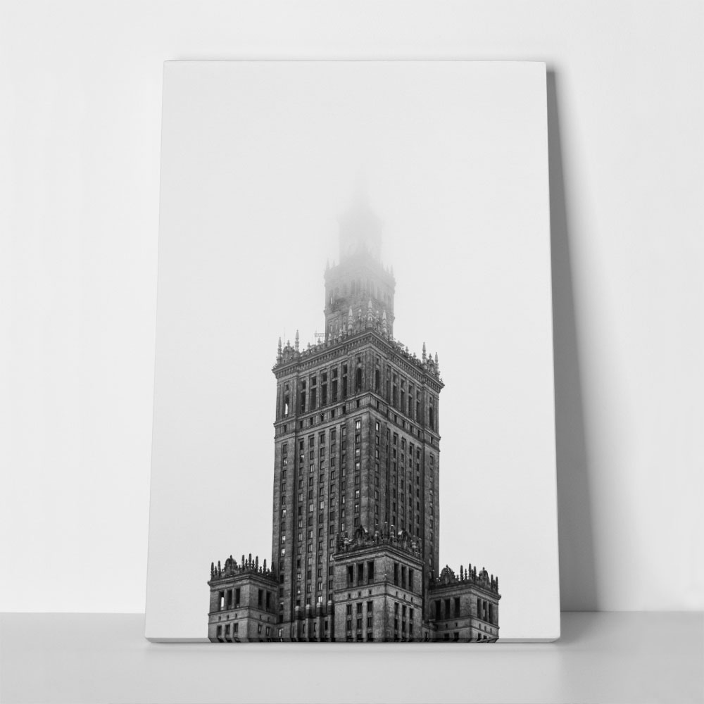 Πίνακας σε Καμβά BLACK AND WHITE ARCHITECTURAL FOGGY TOWER