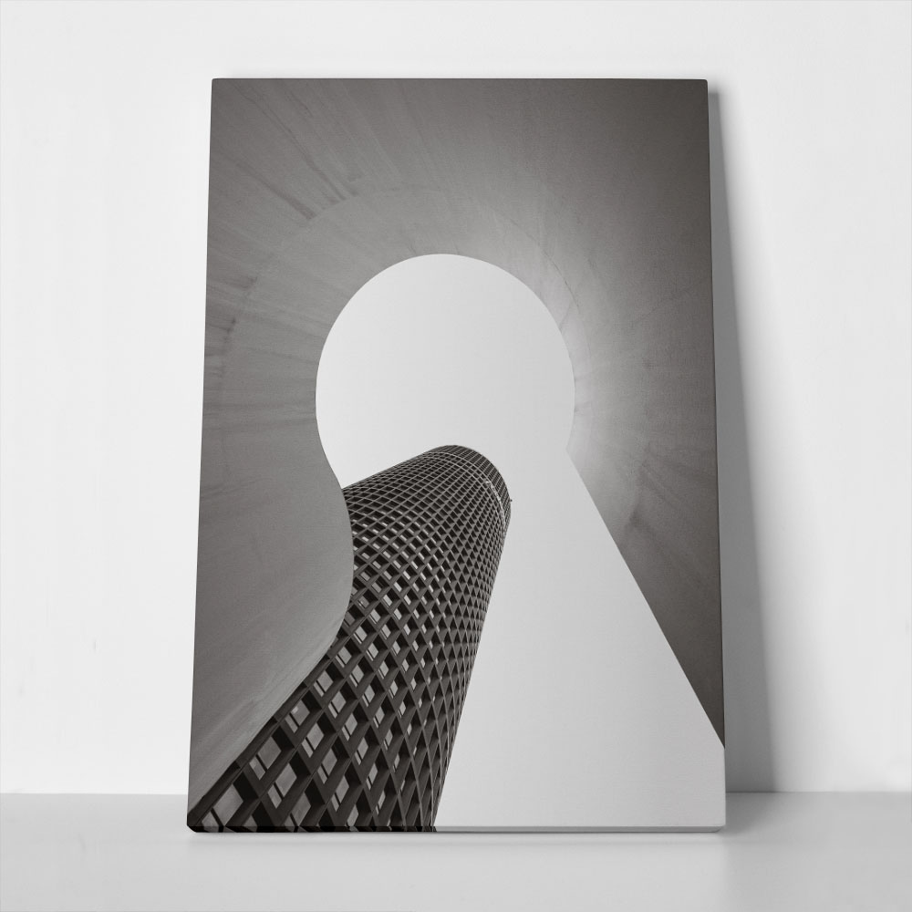 Πίνακας σε Καμβά BLACK AND WHITE ARCHITECTURAL FUTURISTIC SKYSCRAPER 2