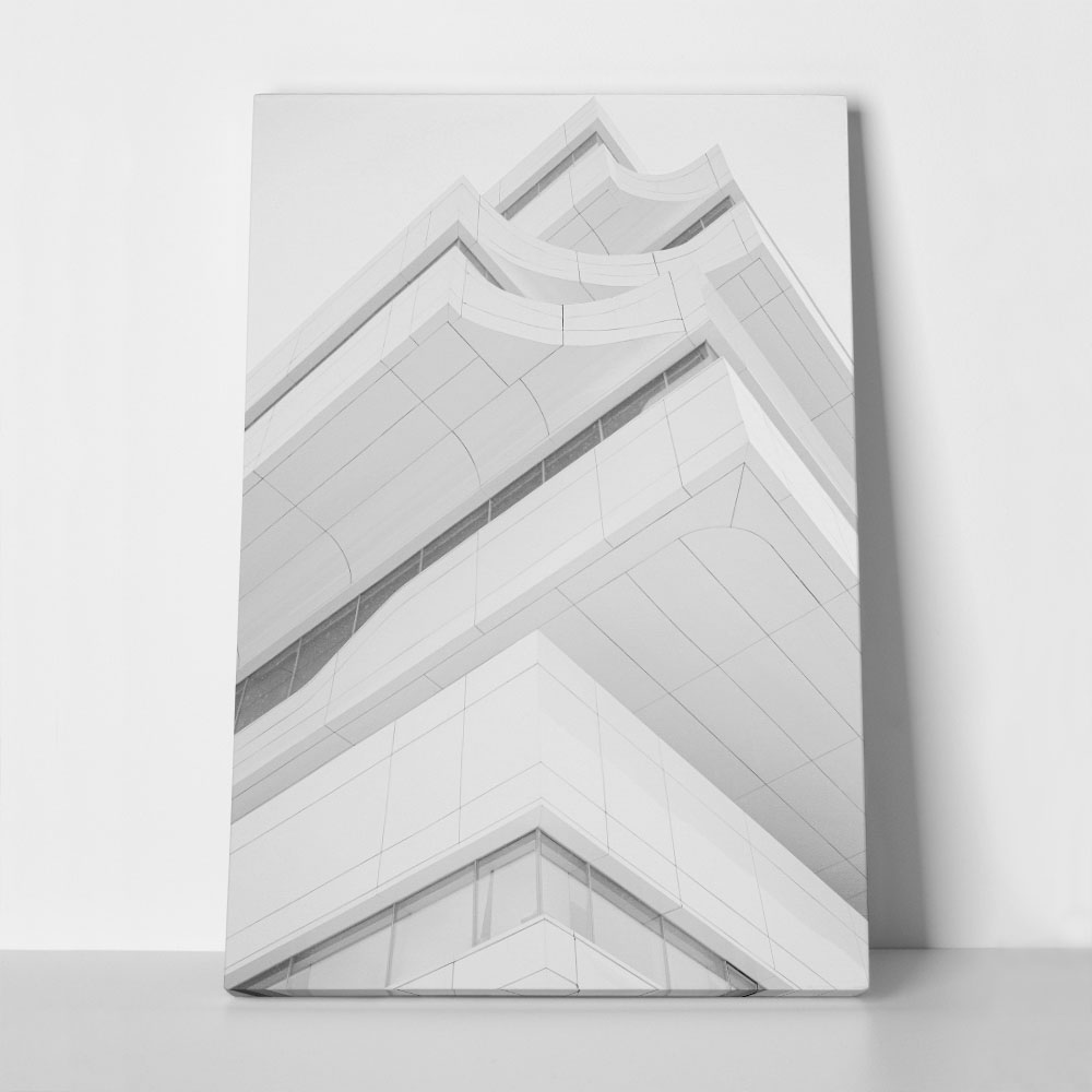 Πίνακας σε Καμβά BLACK AND WHITE ARCHITECTURAL GEOMETRIC APARTMENTS LOW ANGLE BALCONIES