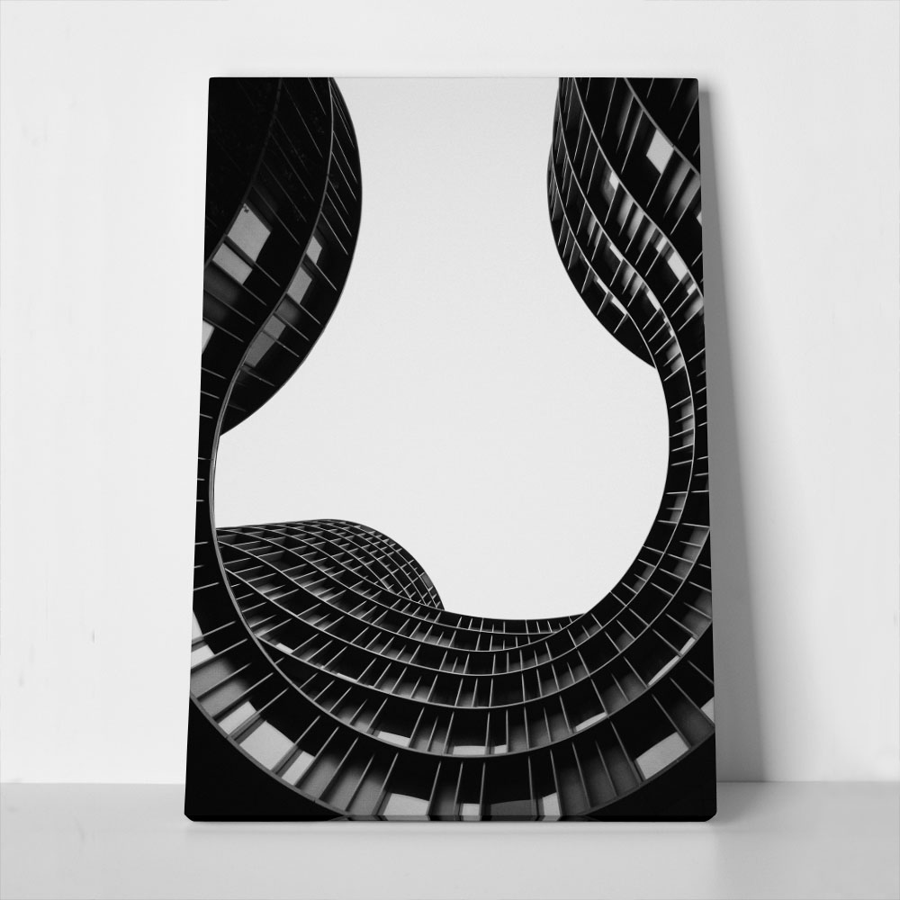 Πίνακας σε Καμβά BLACK AND WHITE ARCHITECTURAL GEOMETRIC CURVED FACADE