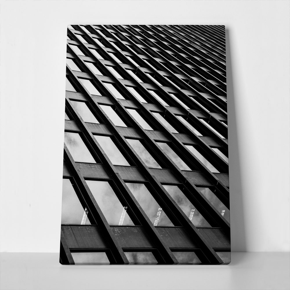 Πίνακας σε Καμβά BLACK AND WHITE ARCHITECTURAL GEOMETRIC GLASS REFLECTION
