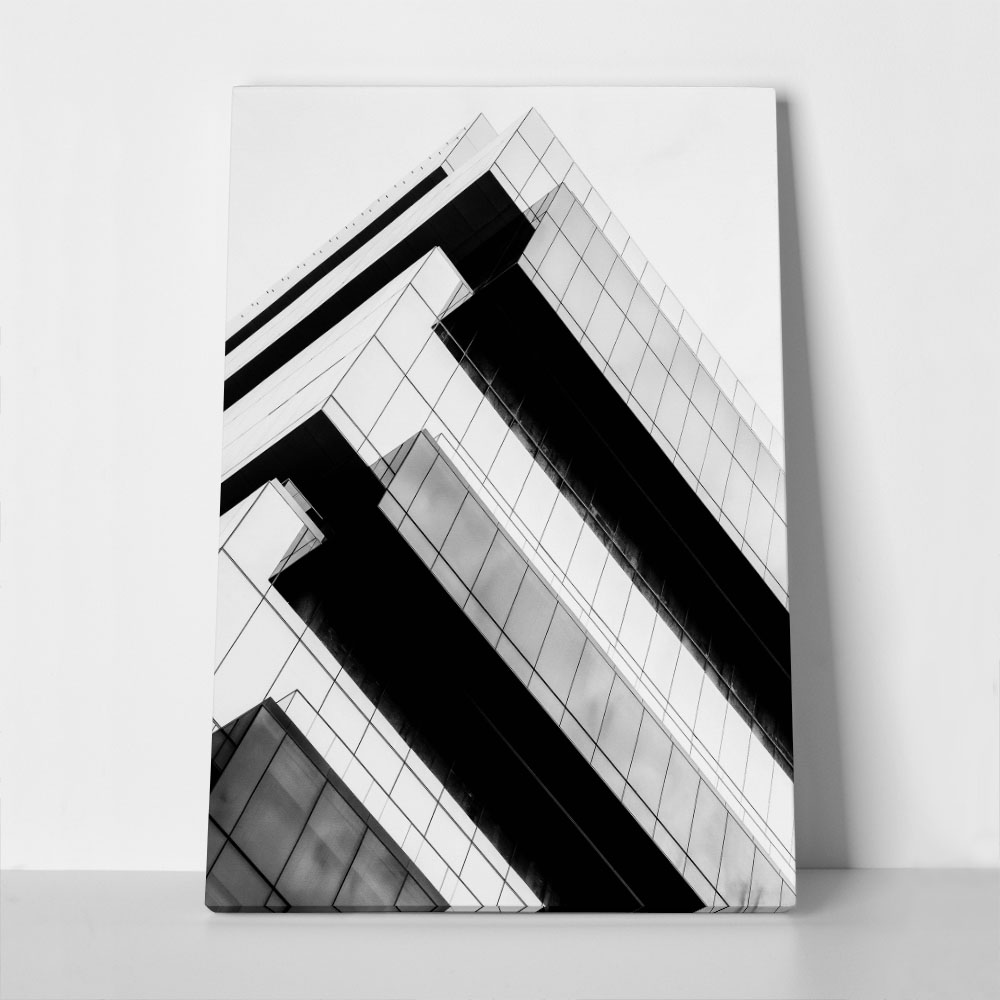 Πίνακας σε Καμβά BLACK AND WHITE ARCHITECTURAL GEOMETRIC SHADOWS BUILDING
