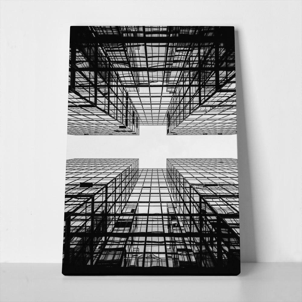 Πίνακας σε Καμβά BLACK AND WHITE ARCHITECTURAL GEOMETRIC STRUCTURE