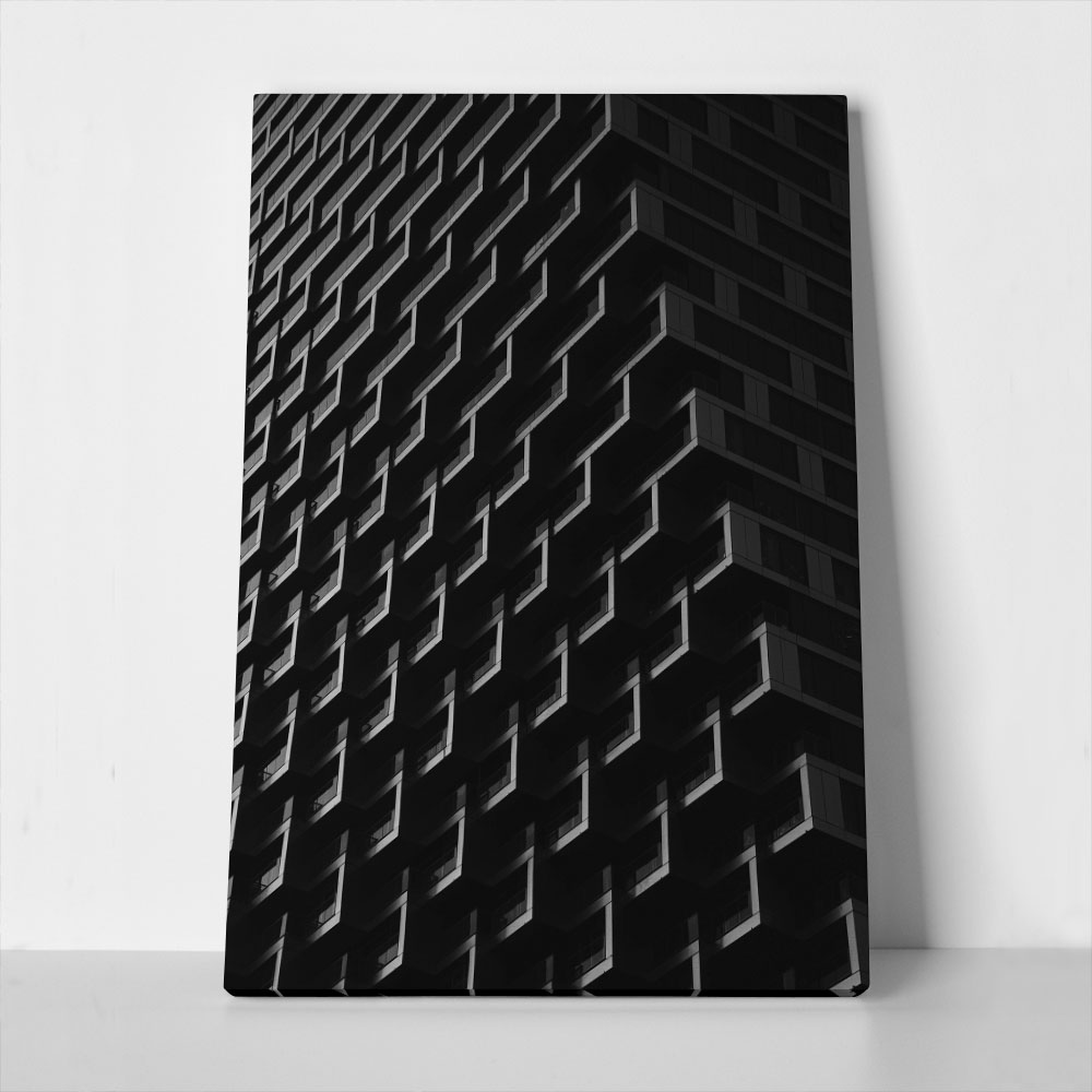 Πίνακας σε Καμβά BLACK AND WHITE ARCHITECTURAL GLASS BUILDING