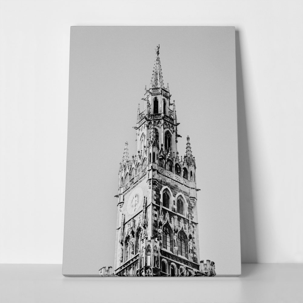 Πίνακας σε Καμβά BLACK AND WHITE ARCHITECTURAL GOTHIC TOWER