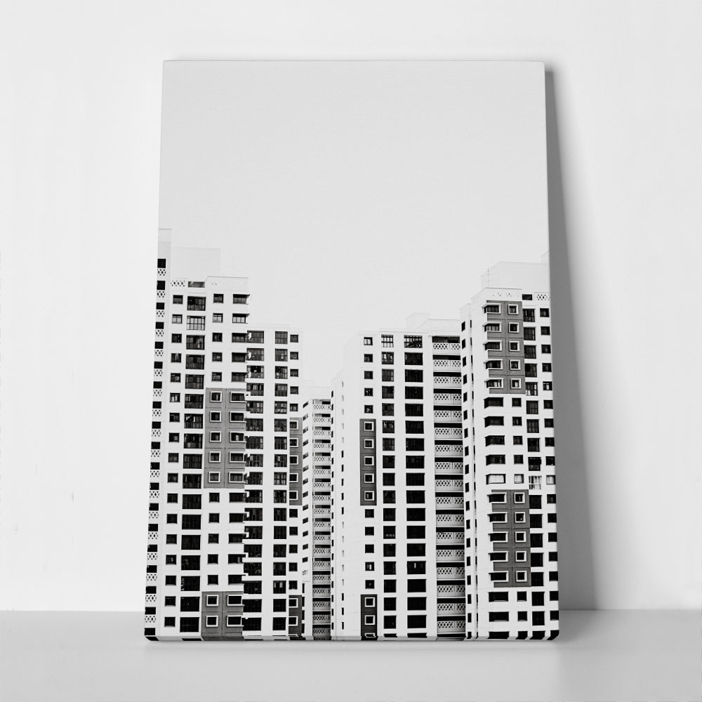 Πίνακας σε Καμβά BLACK AND WHITE ARCHITECTURAL GRID PATTERN BUILDINGS