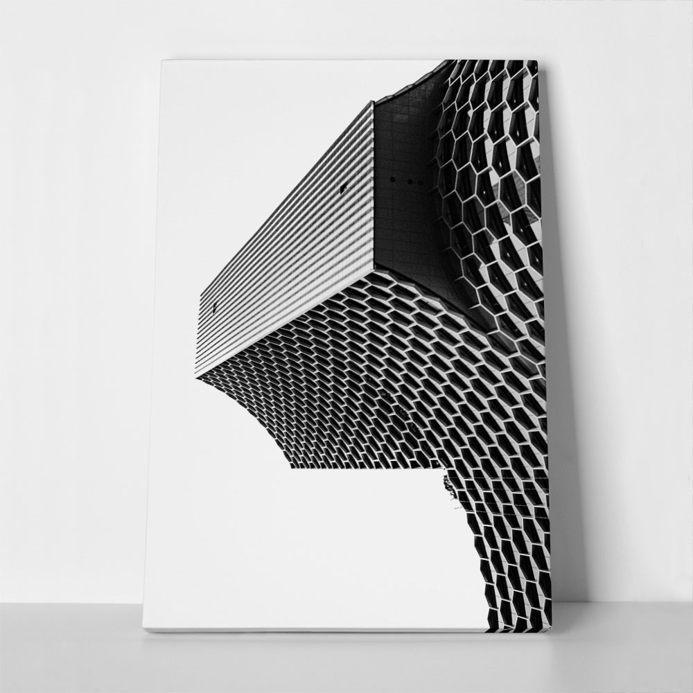 Πίνακας σε Καμβά BLACK AND WHITE ARCHITECTURAL HONEYCOMB FACADE 2