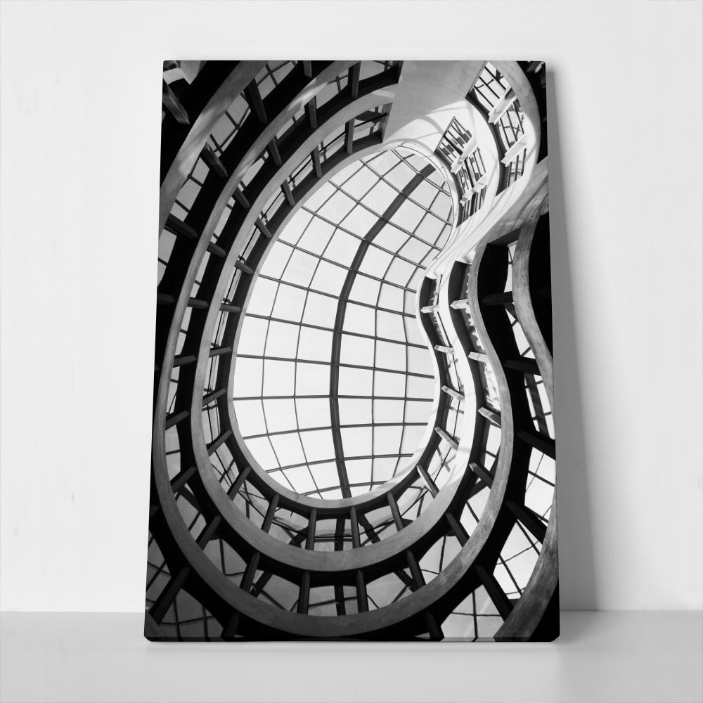 Πίνακας σε Καμβά BLACK AND WHITE ARCHITECTURAL INTERIOR GLASS DOME