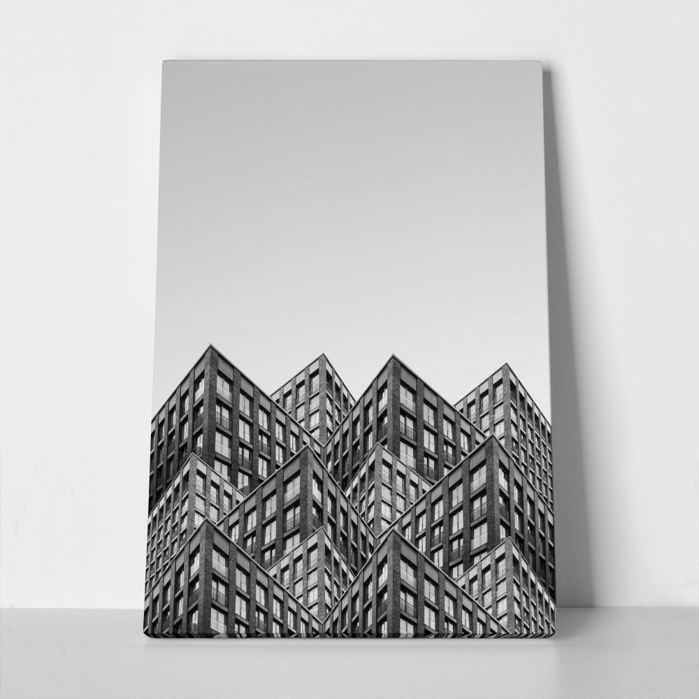 Πίνακας σε Καμβά BLACK AND WHITE ARCHITECTURAL INTERLOCKING BUILDINGS