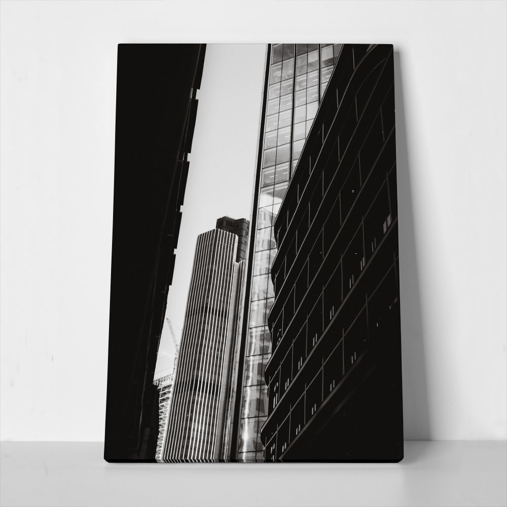 Πίνακας σε Καμβά BLACK AND WHITE ARCHITECTURAL LINES OF SKYSCRAPPERS