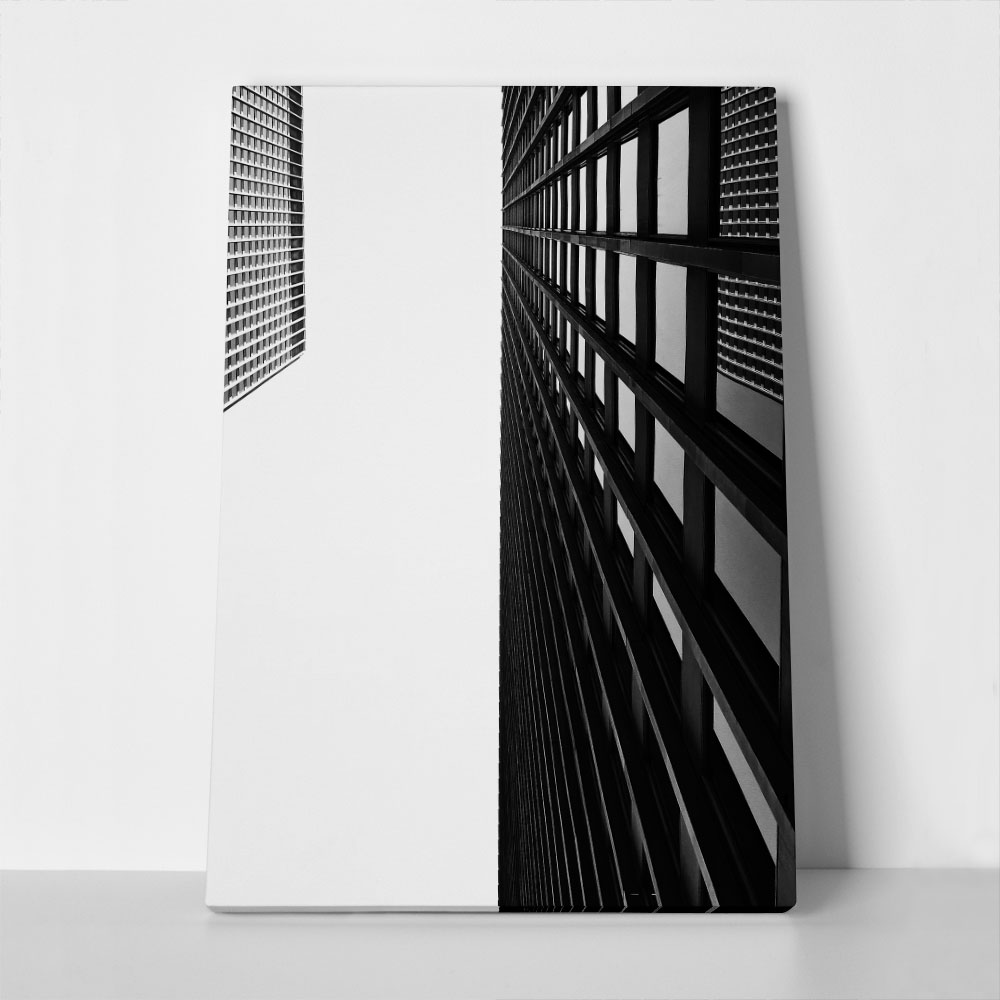 Πίνακας σε Καμβά BLACK AND WHITE ARCHITECTURAL LOW ANGLE BUILDINGS