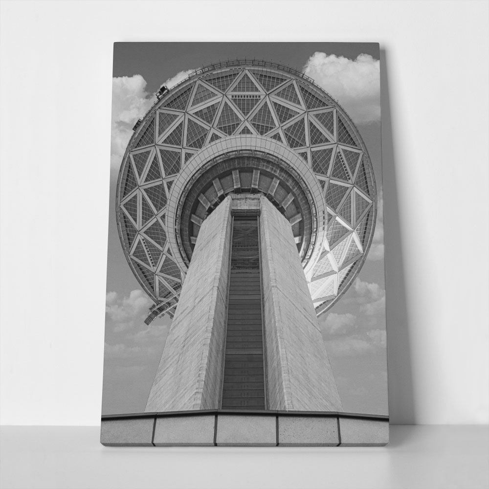 Πίνακας σε Καμβά BLACK AND WHITE ARCHITECTURAL LOW ANGLE TOWER