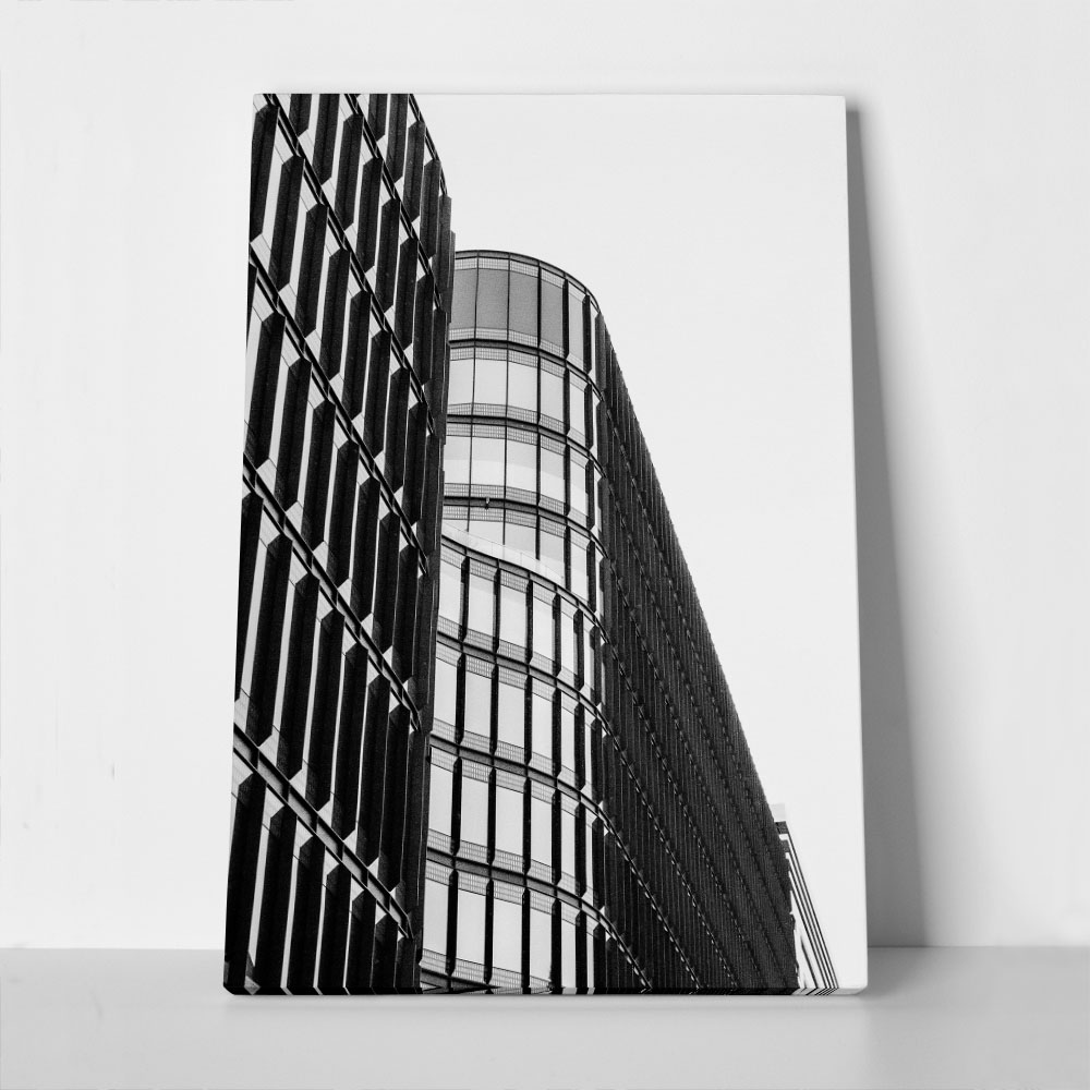 Πίνακας σε Καμβά BLACK AND WHITE ARCHITECTURAL MODERN GLASS BUILDING
