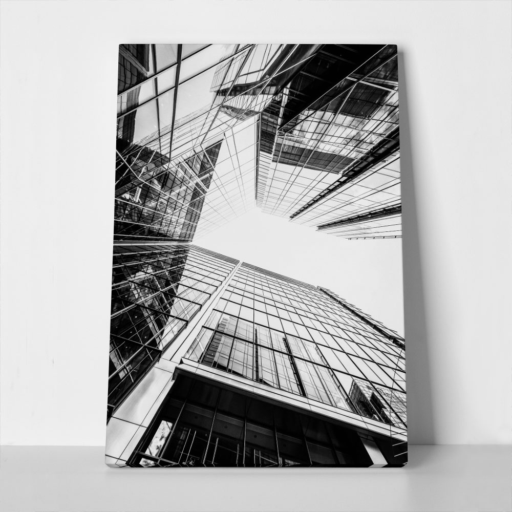 Πίνακας σε Καμβά BLACK AND WHITE ARCHITECTURAL SKYSCRAPERS