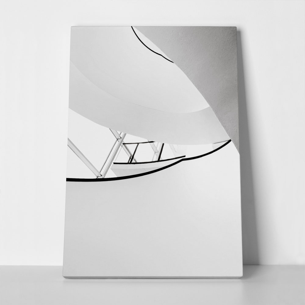Πίνακας σε Καμβά BLACK AND WHITE ARCHITECTURAL SPIRAL STAIRCASE 4