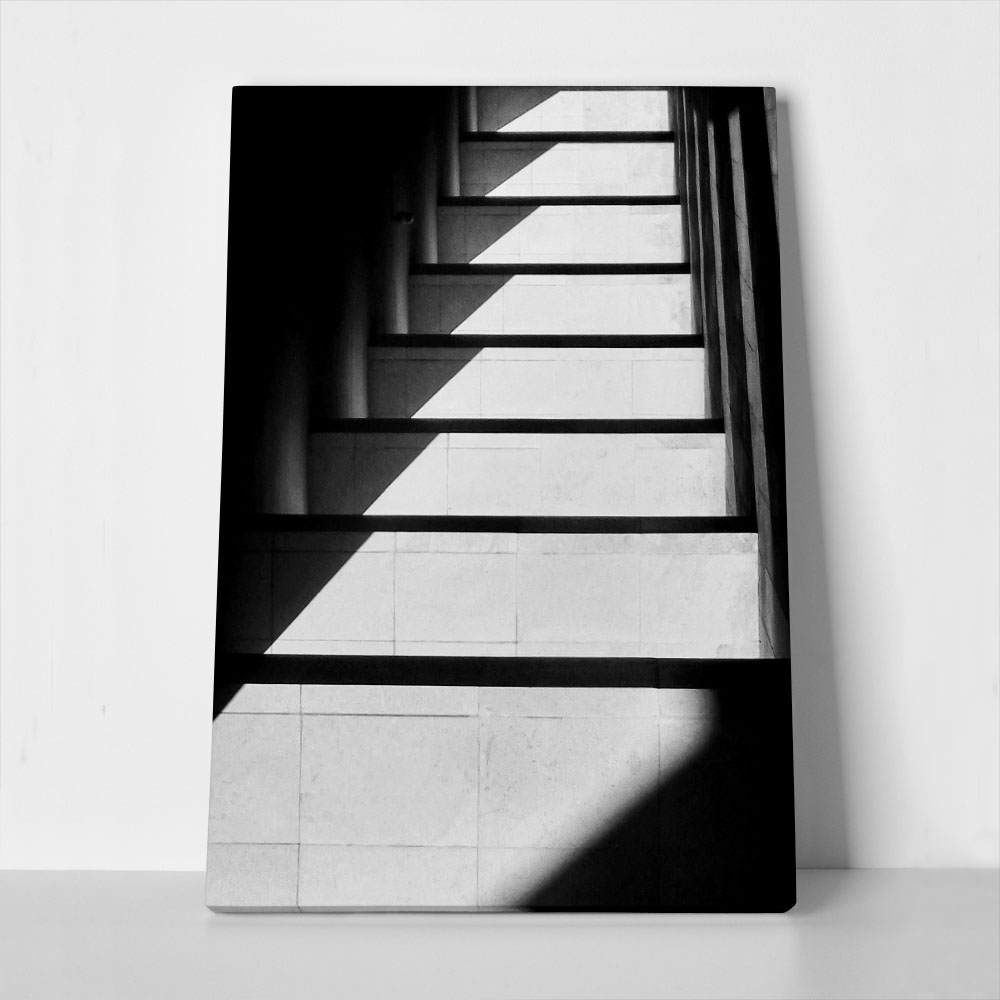 Πίνακας σε Καμβά BLACK AND WHITE ARCHITECTURAL STAIRCASE
