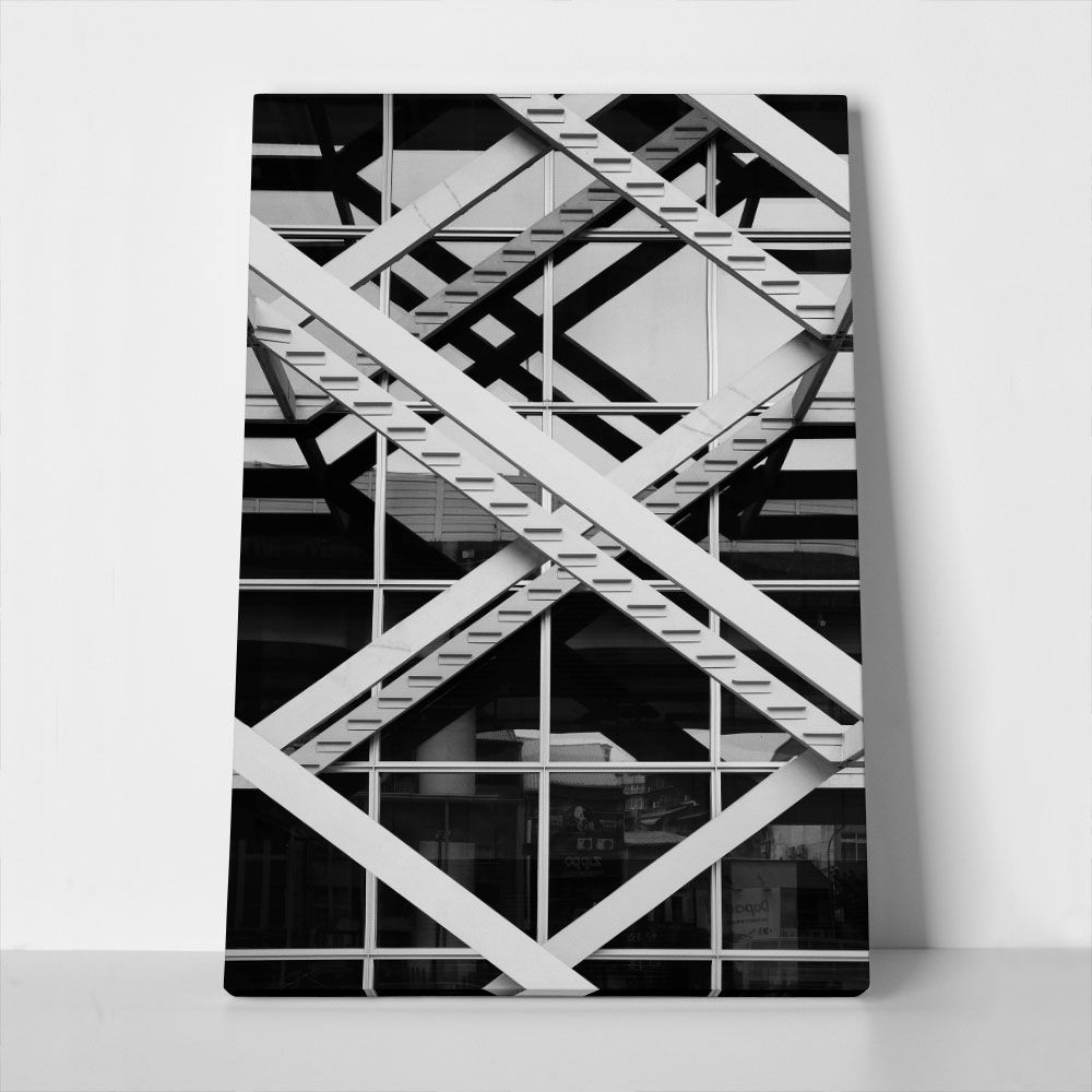Πίνακας σε Καμβά BLACK AND WHITE ARCHITECTURAL STEEL FRAMEWORK