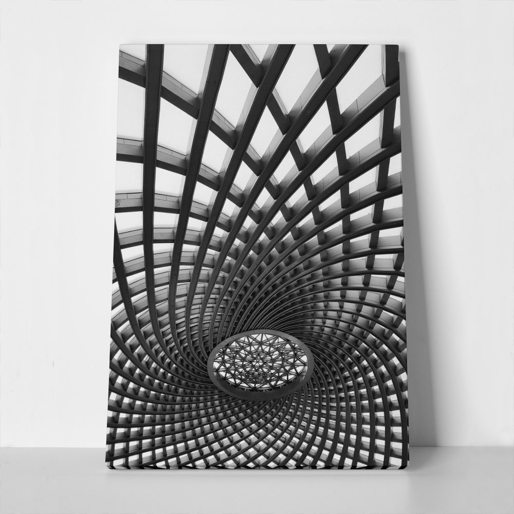 Πίνακας σε Καμβά BLACK AND WHITE ARCHITECTURAL SWIRLING METAL CEILING