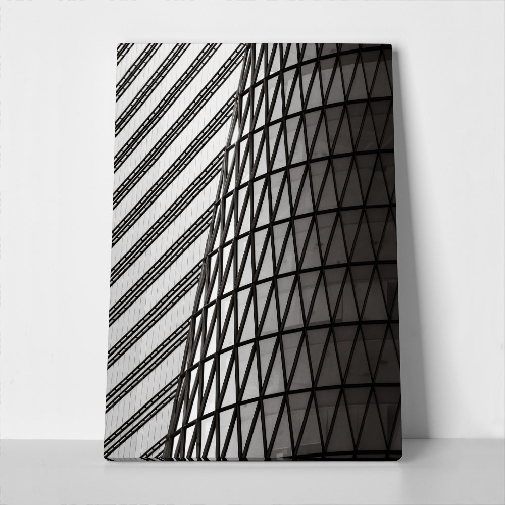 Πίνακας σε Καμβά BLACK AND WHITE ARCHITECTURAL TRIANGLE FACADE