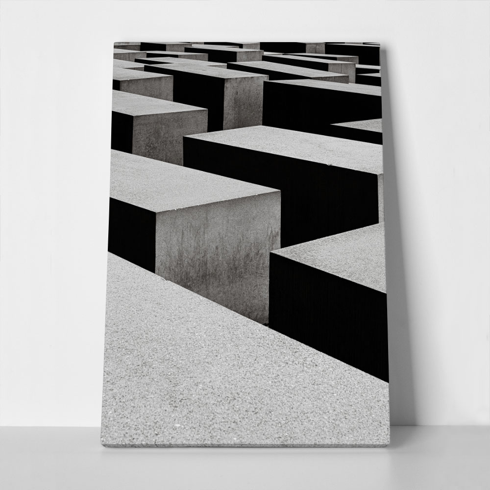 Πίνακας σε Καμβά BLACK AND WHITE ARCHITECTURAL TRIANGULAR SUNSHADES GEOMETRIC BOX STRUCTURES