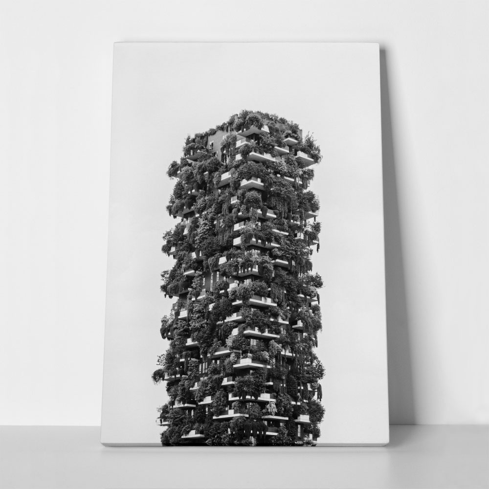 Πίνακας σε Καμβά BLACK AND WHITE ARCHITECTURAL VERTICAL FOREST