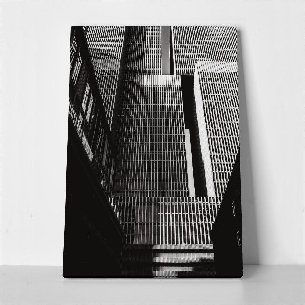 Πίνακας σε Καμβά BLACK AND WHITE ARCHITECTURAL VERTICAL LINES BUILDING