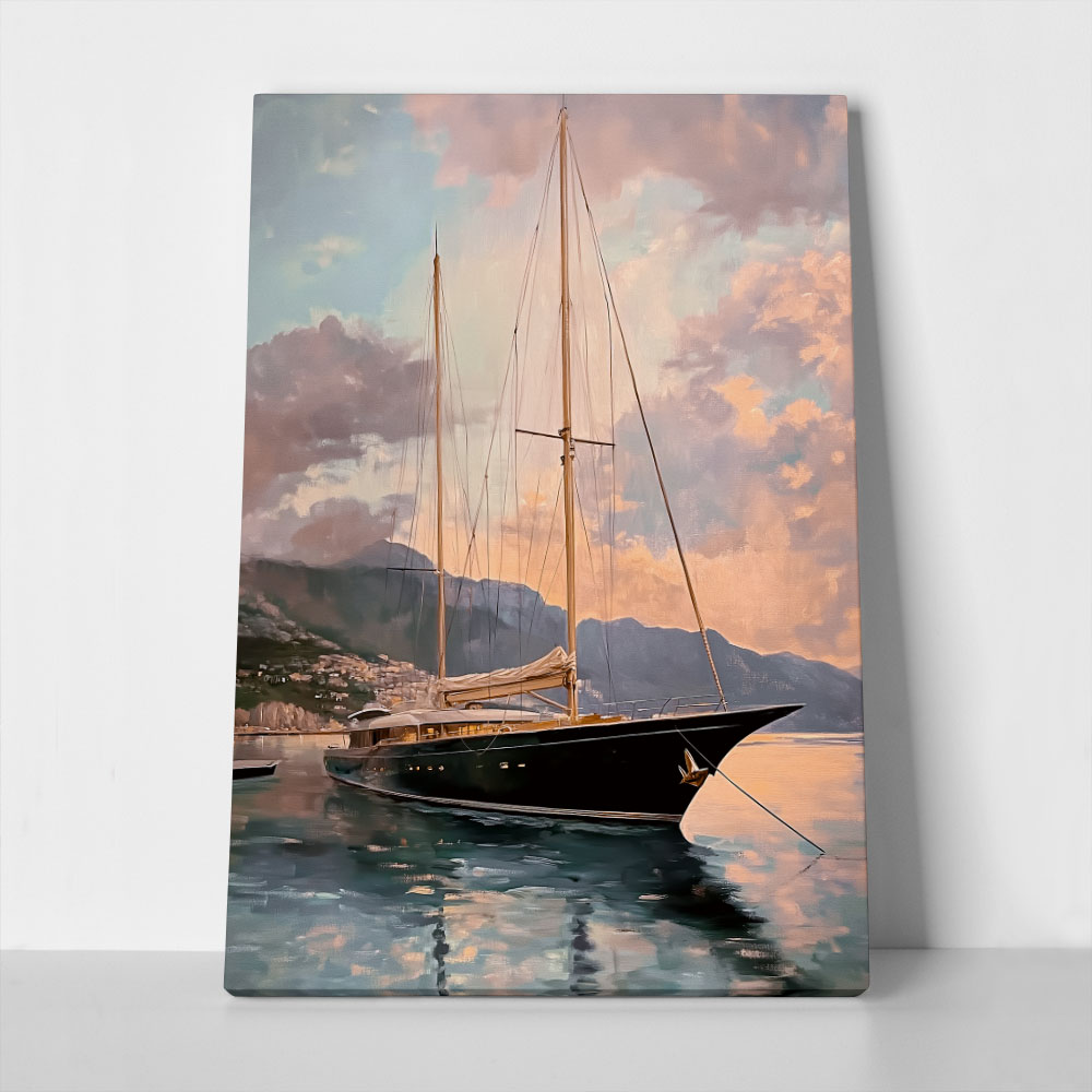 Πίνακας σε Καμβά VINTAGE PASTEL BOAT IN HARBOR 2