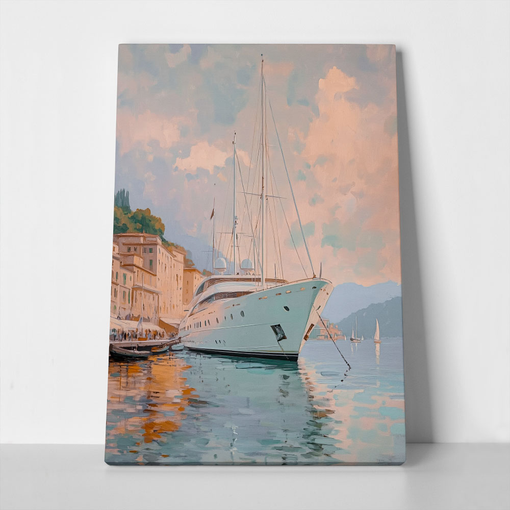 Πίνακας σε Καμβά VINTAGE PASTEL BOAT IN HARBOR 3