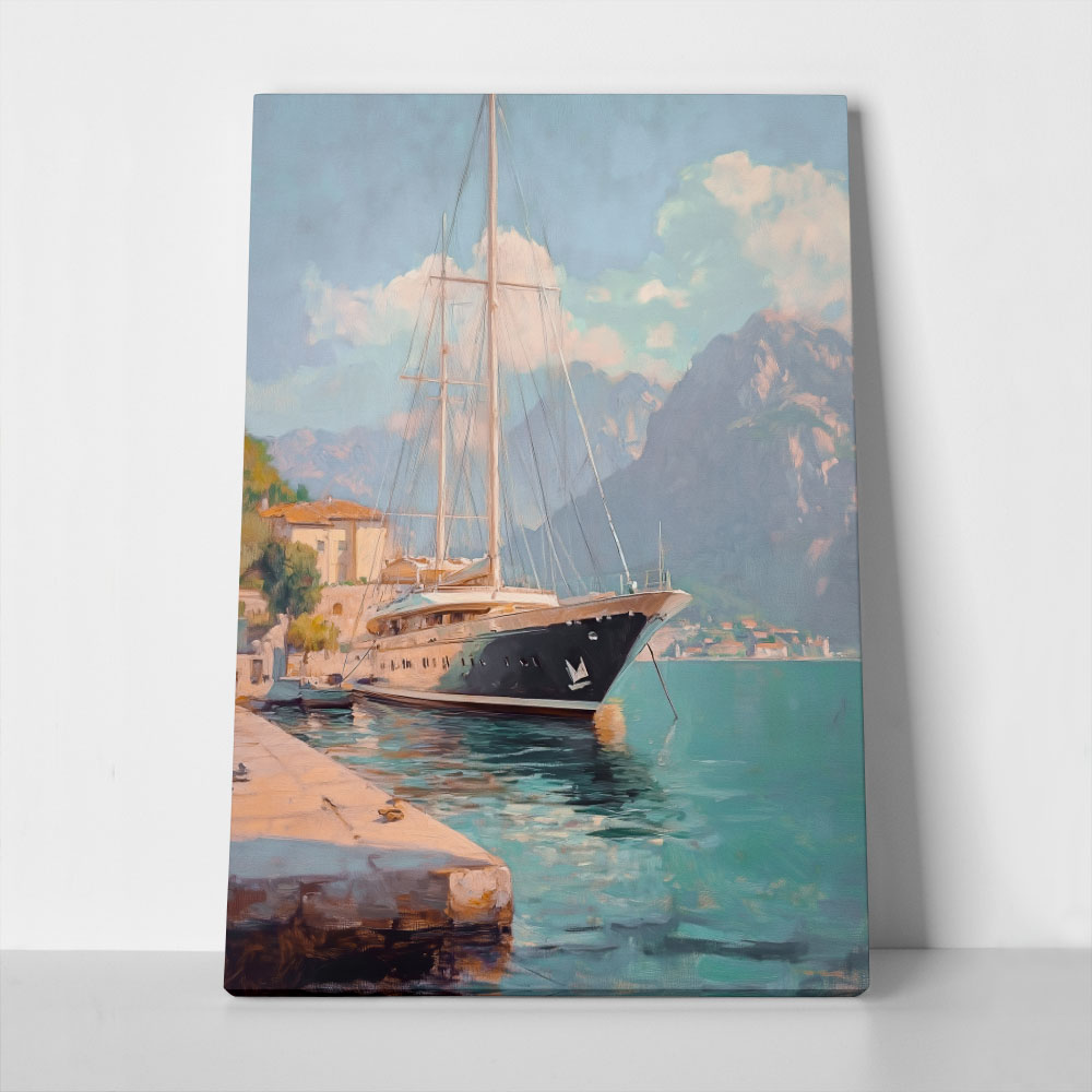 Πίνακας σε Καμβά VINTAGE PASTEL BOAT IN HARBOR