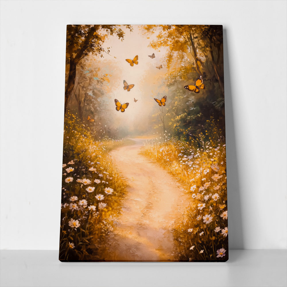 Πίνακας σε Καμβά VINTAGE PASTEL BUTTERFLIES FOREST PATH