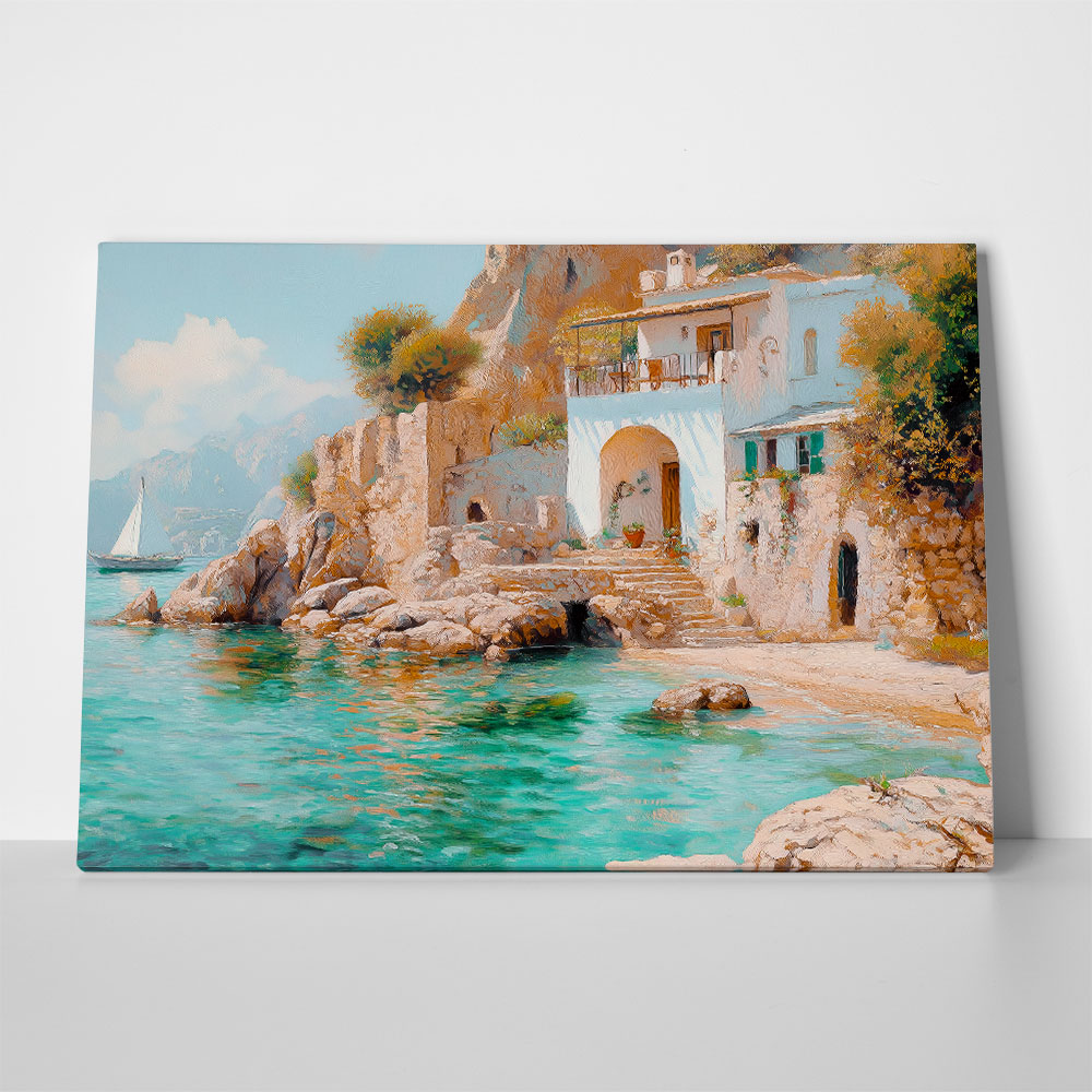 Πίνακας σε Καμβά VINTAGE PASTEL COASTAL HOUSE 3