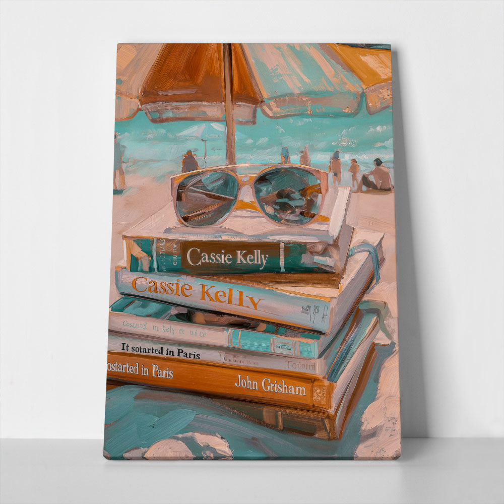 Πίνακας σε Καμβά VINTAGE PASTEL COASTAL WAVES BEACH BOOKS 2