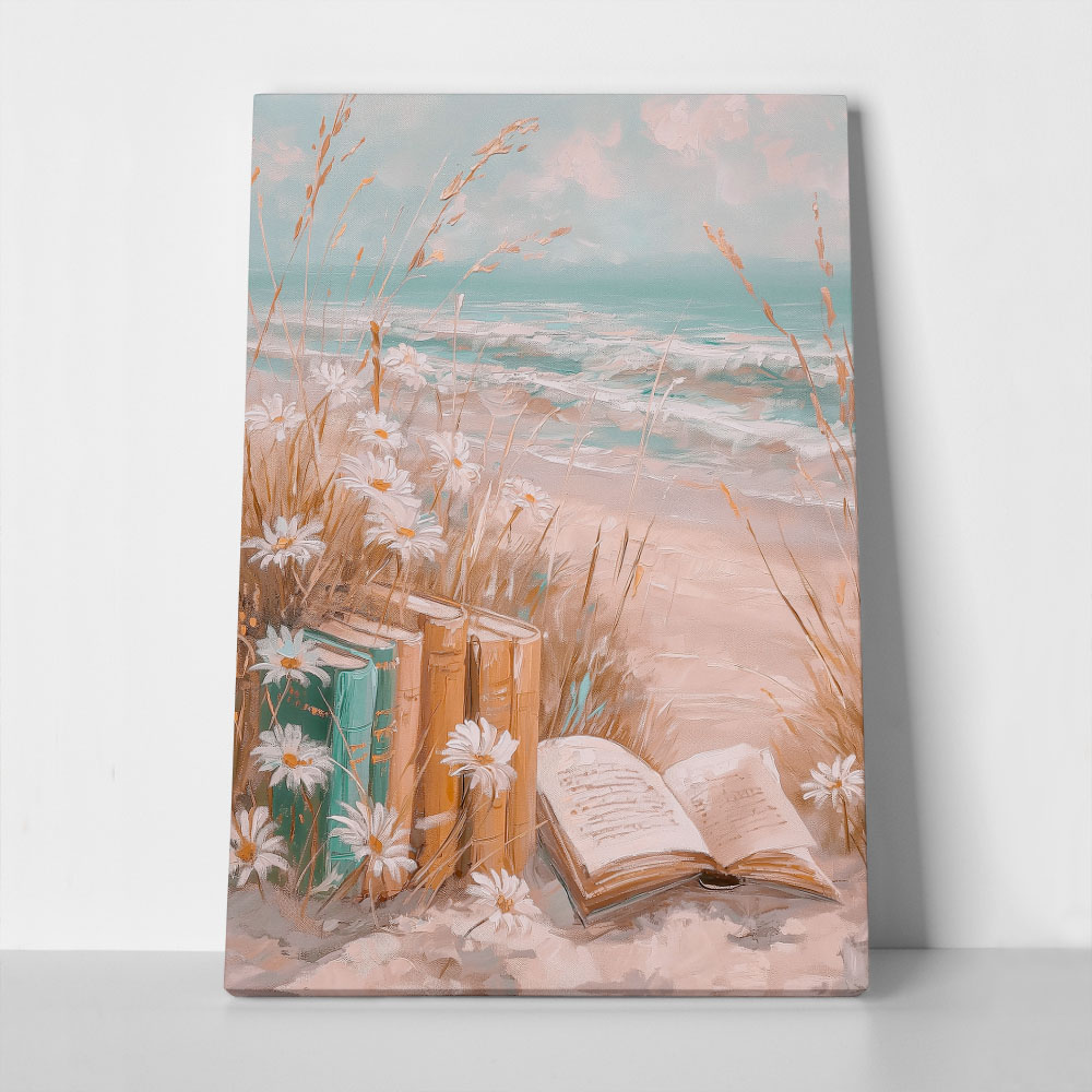 Πίνακας σε Καμβά VINTAGE PASTEL COASTAL WAVES BEACH BOOKS 5