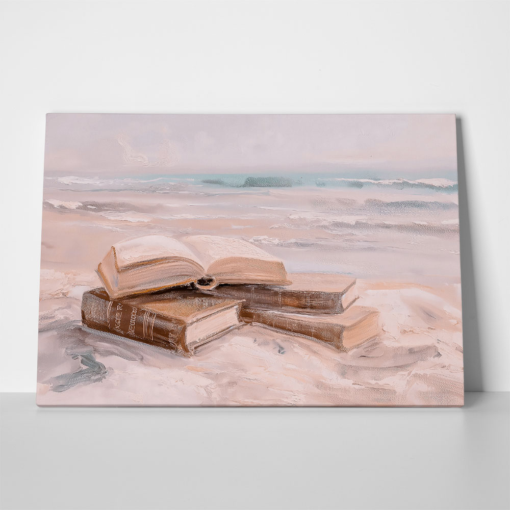 Πίνακας σε Καμβά VINTAGE PASTEL COASTAL WAVES BEACH BOOKS 6