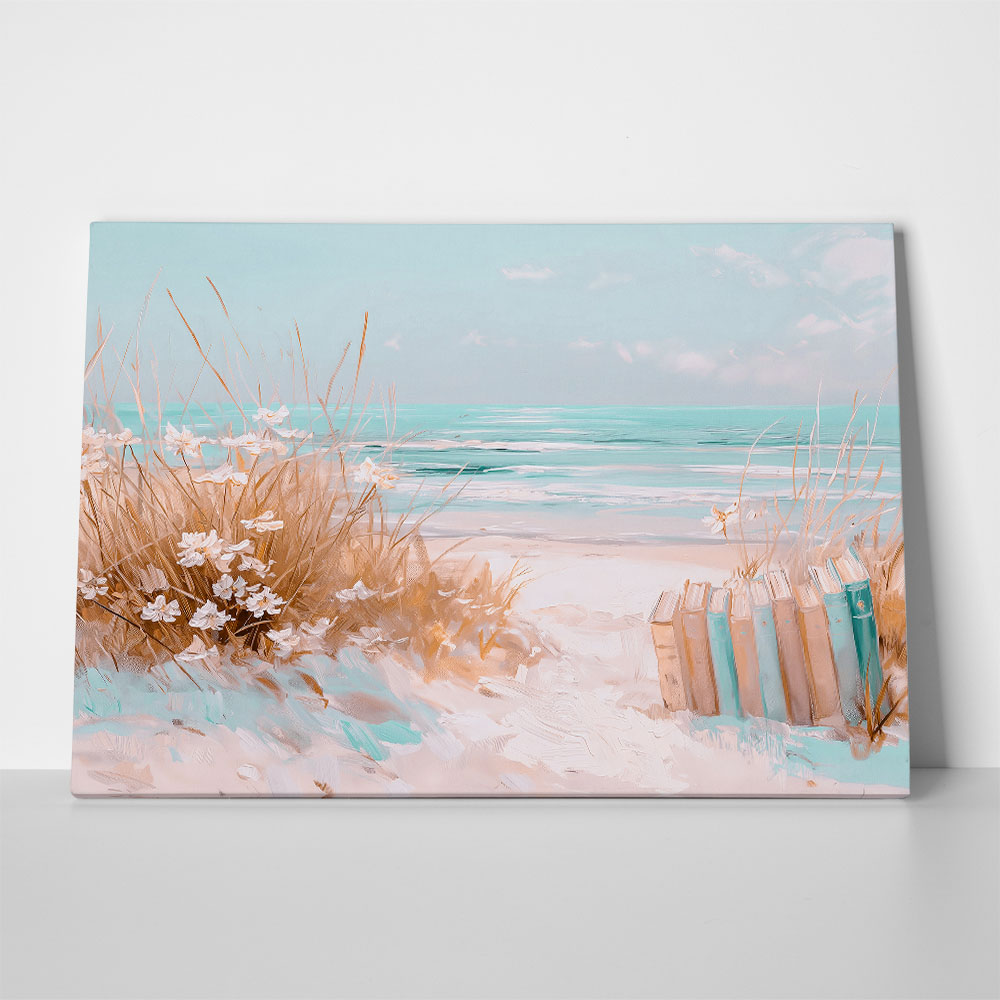 Πίνακας σε Καμβά VINTAGE PASTEL COASTAL WAVES BEACH BOOKS 8