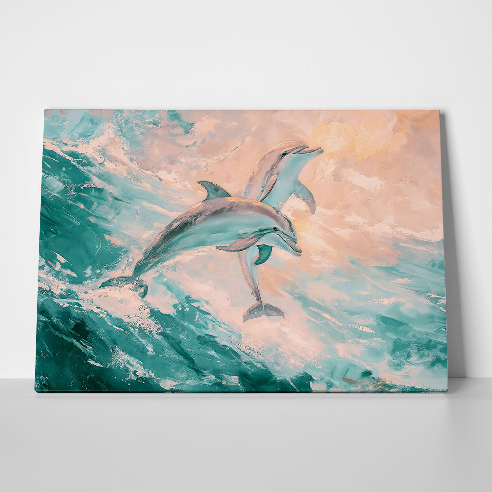 Πίνακας σε Καμβά VINTAGE PASTEL DOLPHINS 2