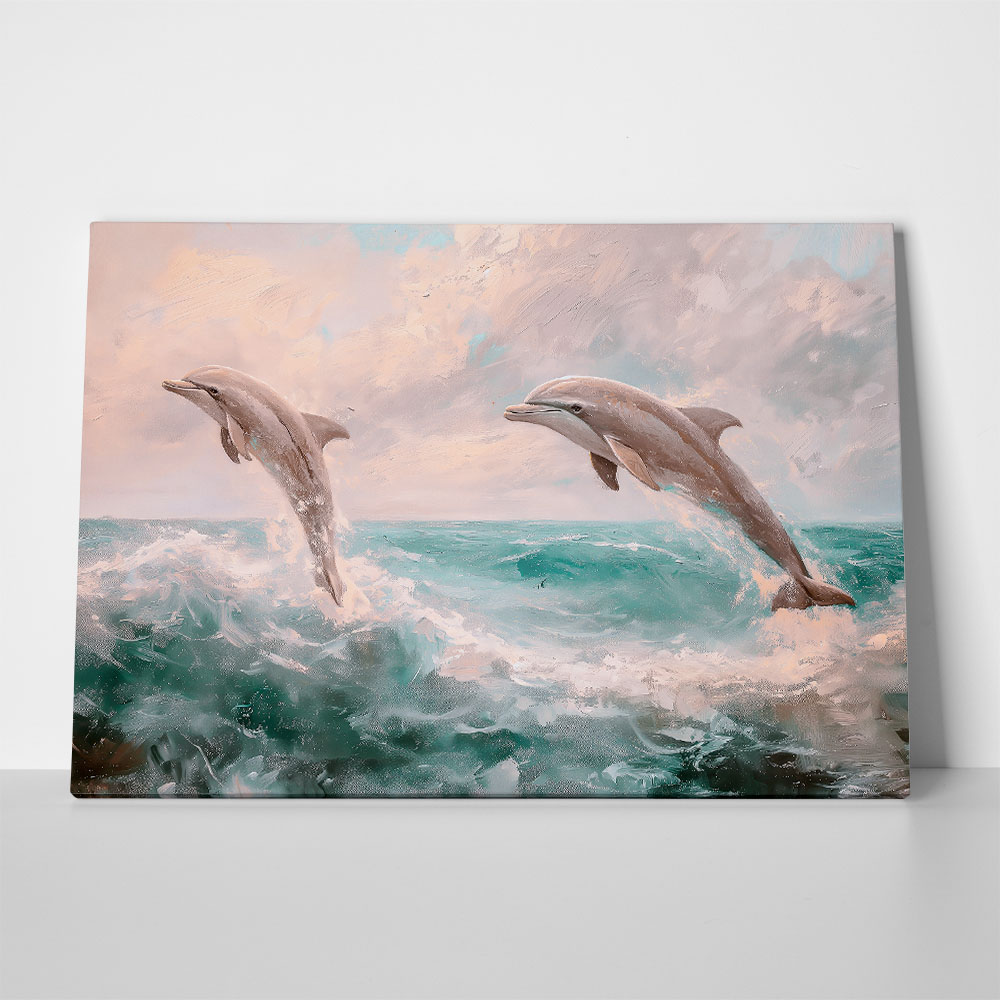 Πίνακας σε Καμβά VINTAGE PASTEL DOLPHINS 3